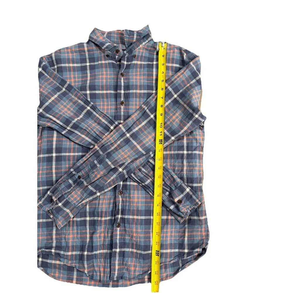 J Crew Mens Dress Shirt Medium M Blue Orange Plaid Long Sleeve Button Up Cotton